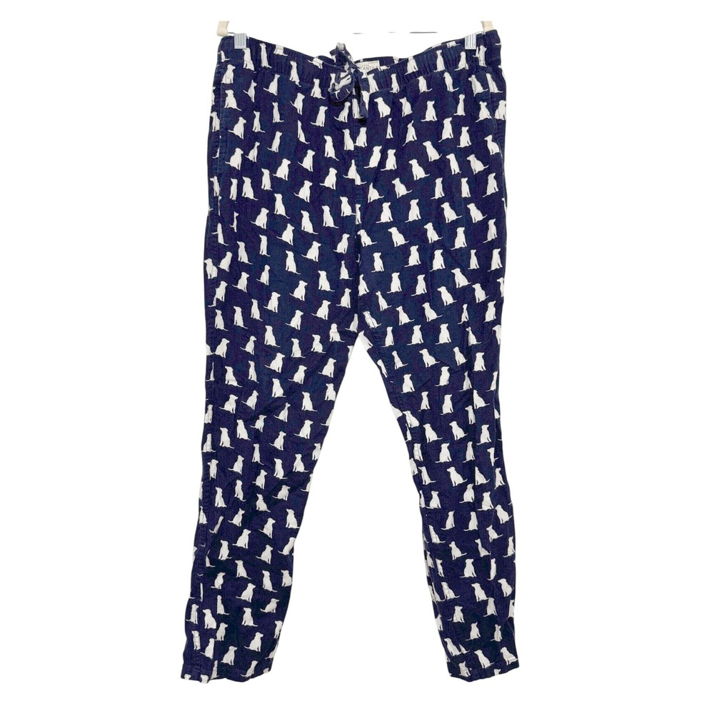 J.Crew Mercantile Men Navy Blue Dog Print Cotton Pajama Pants Drawstring Large L